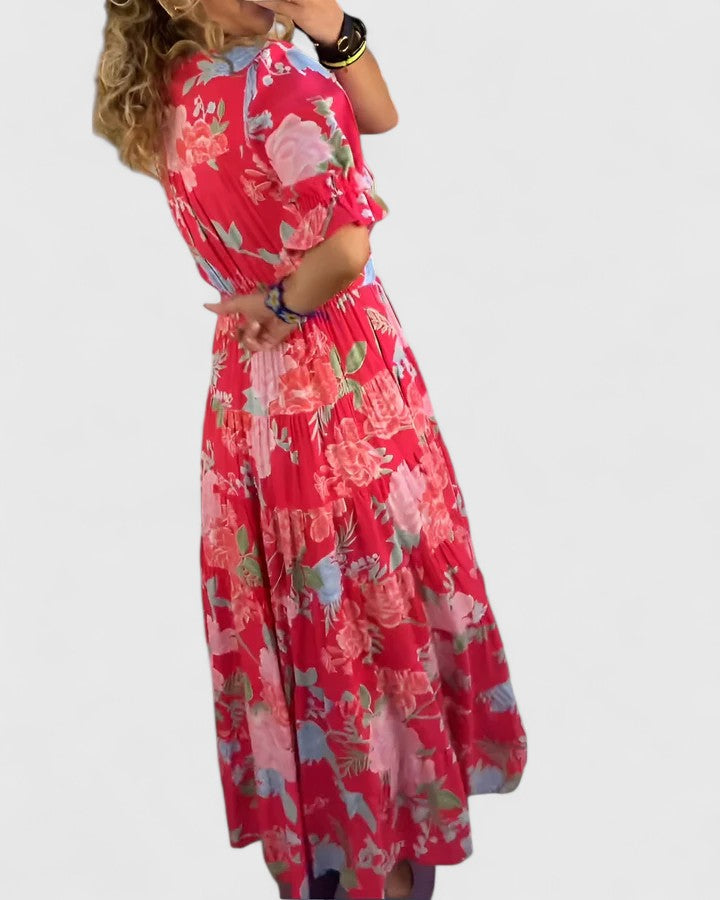 Flavia | Elegant Floral V-neck Dress