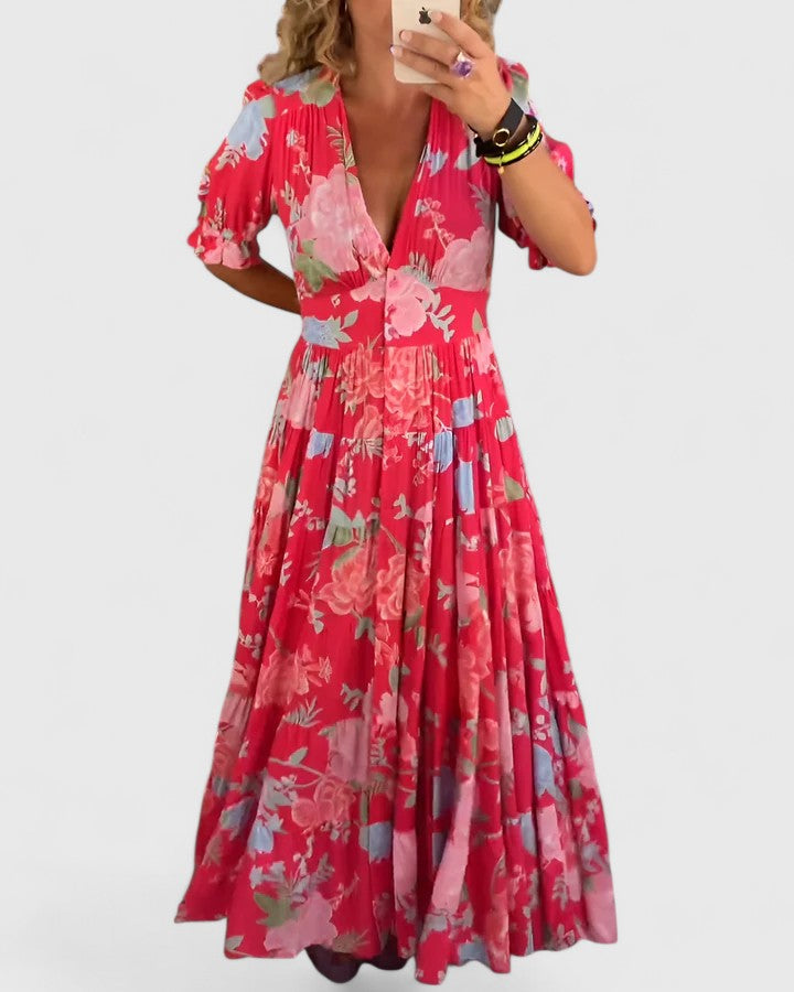 Flavia | Elegant Floral V-neck Dress