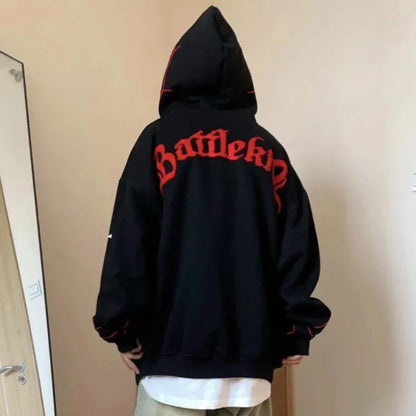 Youth Fashion Printed Spider Hoodie Cool Street Style Oversize Fleece Loose Zipper Overcoat Tops